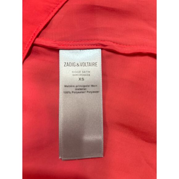 Zadig & Voltaire NWOT Ridge Satin Short Sleeve High Low V Neck Red Dress XSmall - Picture 5 of 6